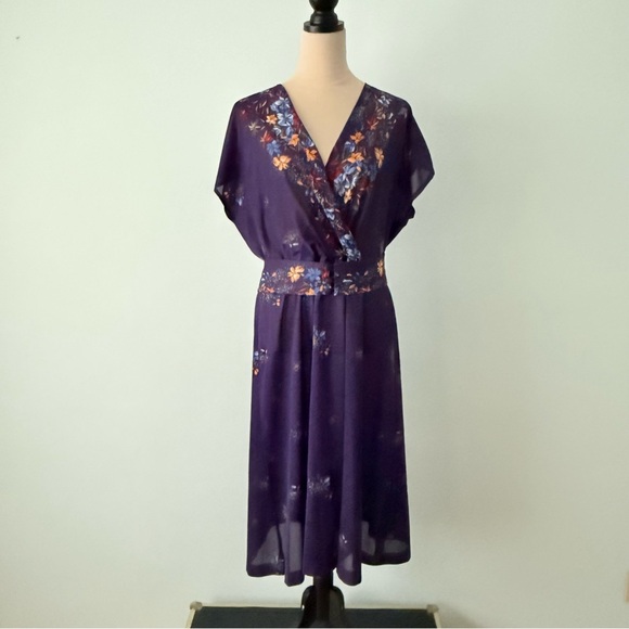 Dresses & Skirts - Vintage 1970s It’s A Lehigh Sheer Floral Wrap Midi Dress Purple Boho